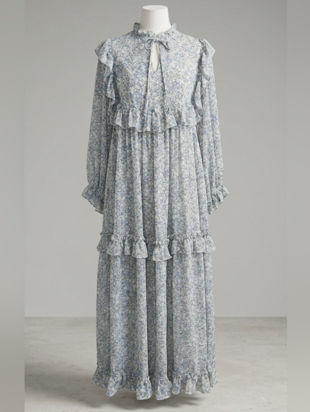 Stella Nova Light Blue Floral Ruffle Barbara Maxi Dress